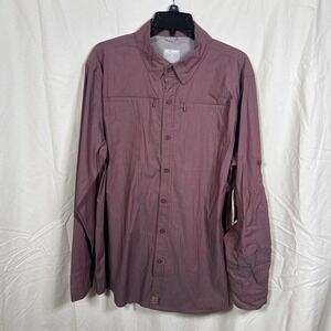 Reel Legends Mens‎ M Performance Fishing Shirt Maroon Roll Sleeve UPF NWT